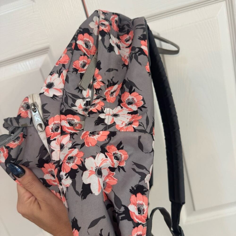 Jansport Backpack Plumeria Flowers Pink Gray Cherry Blossom School Travel Work - Picture 7 of 15